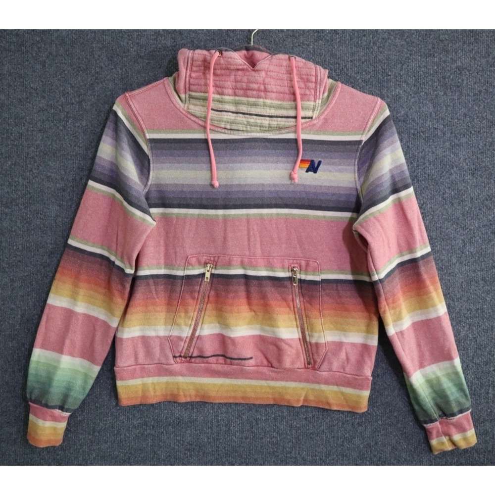 Aviator Nation Hoodie Women XS Faded Patina Aztec Multi Ninja Hoody Gold